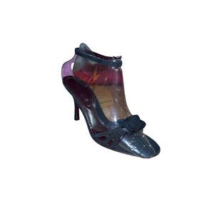 Via Spiga Sennes Black Suede Open Toe Black Ankle Strap Pumps Womens Size 10 NWB